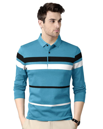 Eyebogler Polo Neck Striped Tshirt For Men