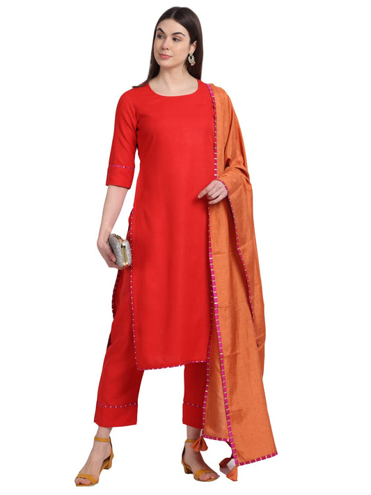 ANNI DESIGNER Women's Cotton Blend Straight Kurta with Pant & Dupatta (GUBGHAT)
