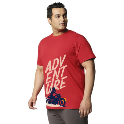 Bewakoof Mens Typography 100% Cotton Plus Size T-Shirt - Oversized Fit, Round Neck, Half Sleeves Red