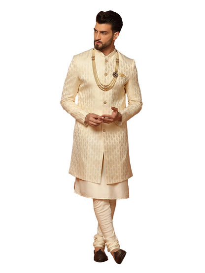Kisah Kurta Sherwani Set For Men  Silk Blend Jacquard Textured Indo Western Kurta With Churidar | Designer Ethnic Outfit For Wed