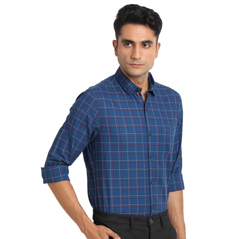 Turtle Men 100% Cotton Slim Fit Blue Check Casual Shirt