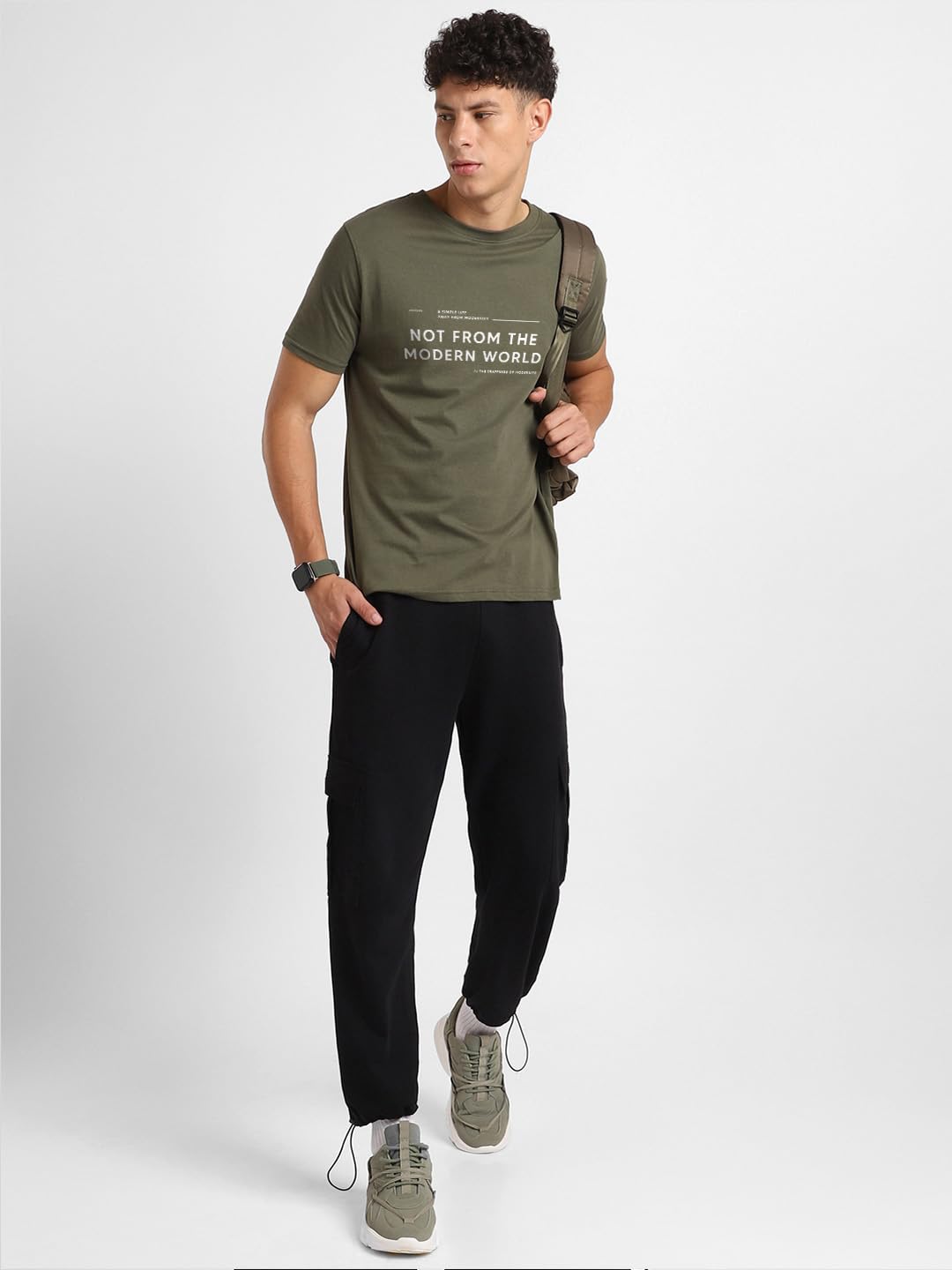 Nobero MenS Typography Regular Fit T-Shirt (1M-Twts-C0836-Pbl_Olive Green