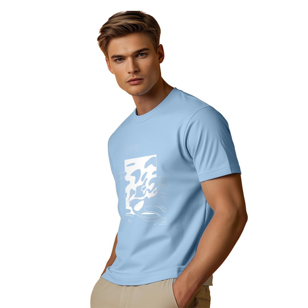 Nobero MenS Regular Fit T-Shirt (1M-Twts-C0692_Powder Blue
