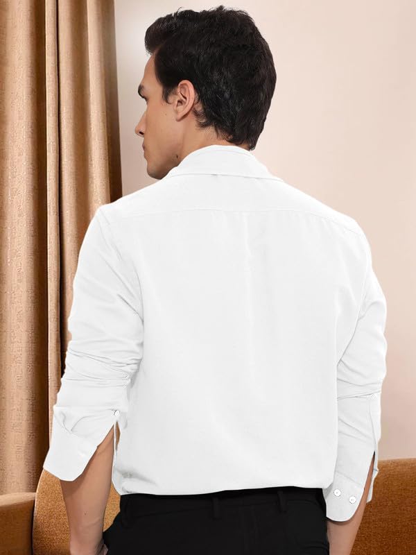 Pinkmint Cotton Mens Shirt l Soild Casual Shirt l Long Sleeve Office Wear Shirt l Spread Collar Regular Fit Shirt White