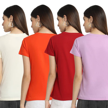 Preneum Womens Cotton Regular Fit Latest Graphic Stylish Printed Short Sleeves Casual T-Shirt || Trends & Stylish (Pack 4), Ora