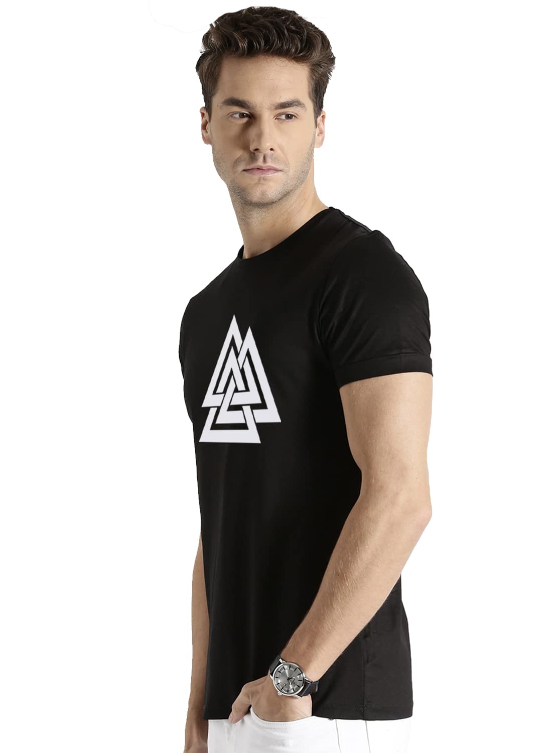 ADRO Triangle Mens Printed T-Shirt (RNR-M-TKT-BL_Black)