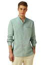 Dennis Lingo MenS Sage Green Full Sleeve Mandarin Collar Solid Regular Fit Casual Shirt
