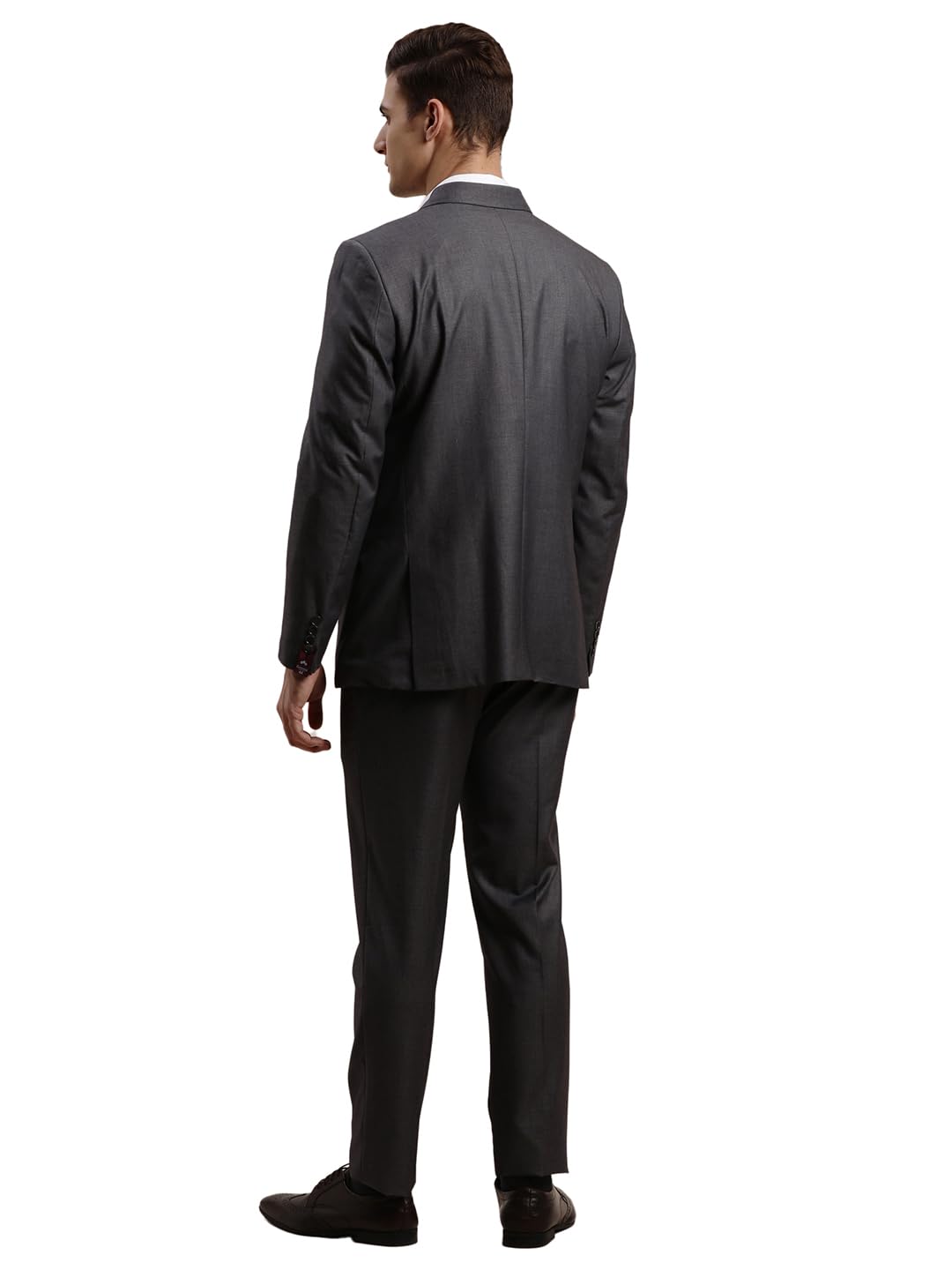 Turtle Men Poly-Viscose Solid Full Sleeve Two Piece Grey Formal Suit
