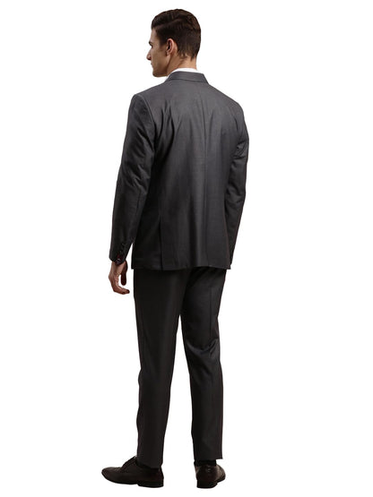 Turtle Men Poly-Viscose Solid Full Sleeve Two Piece Grey Formal Suit