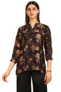 Soch Womens Black Floral Print Mandarin Collar Vicose Muslin Tunic