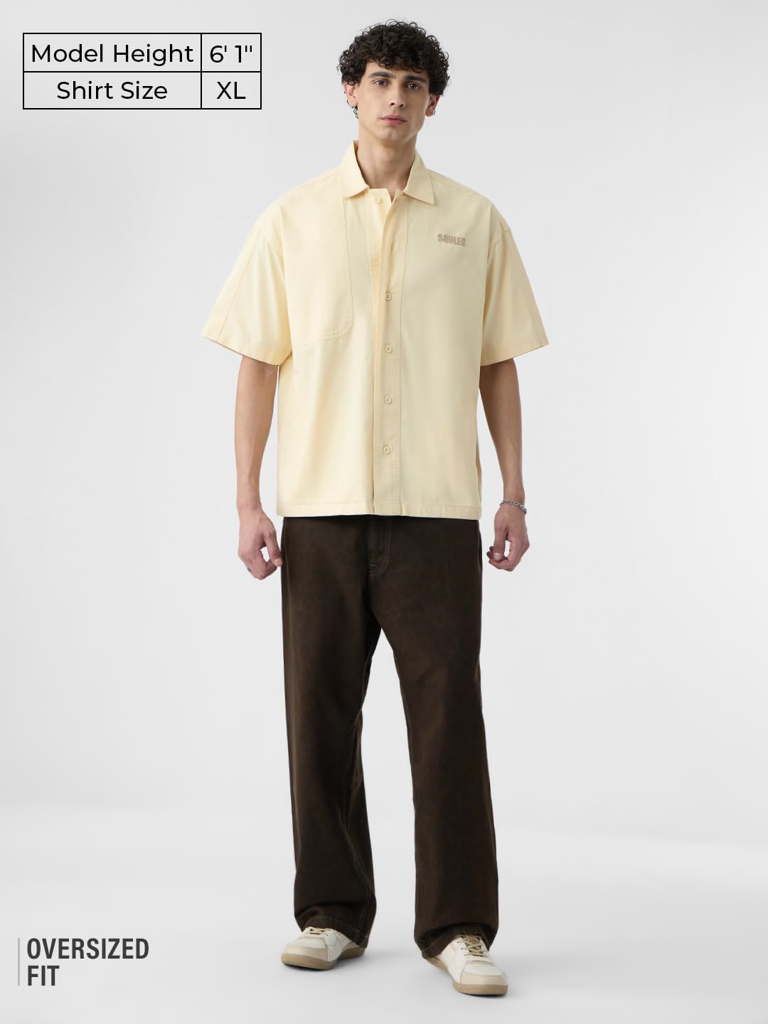 The Souled Store Panel Detail: Dune White Men and Boys Short Sleeves Collared Neck Button Front Off White Embroidered Cotton Ove