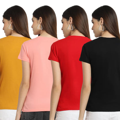 Preneum Womens Cotton Regular Fit Latest Graphic Stylish Printed Short Sleeves Casual T-Shirt || Trends & Stylish (Pack 4), Pas