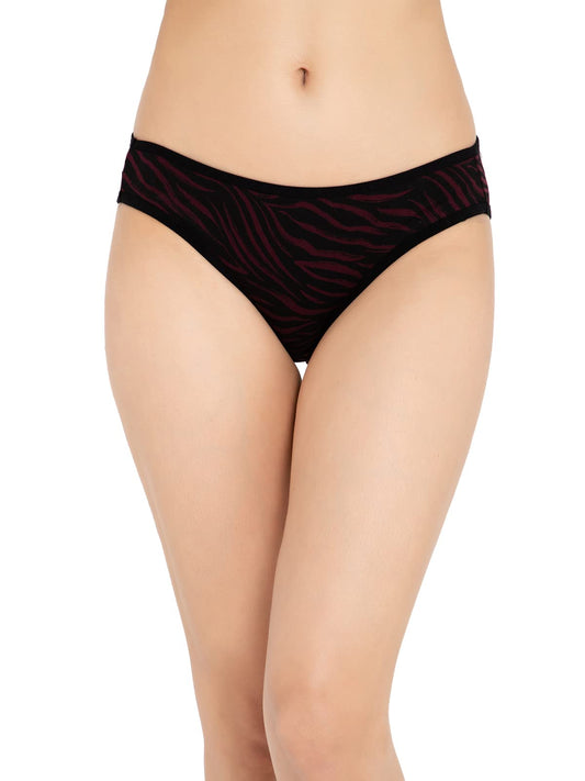 Clovia Womens Cotton Low Waist Zebra Print Bikini Panty (PN3380O13_Maroon_XXL)