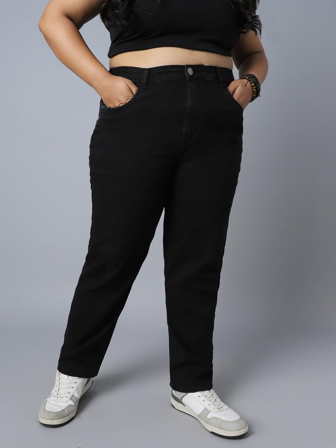 High Star Women Plus Size Straight Fit High-Rise Stretchable Jeans