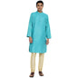 Fabindia Men Viscose Blend Striped Long Kurta Teal_XS