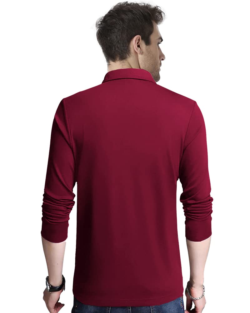 Noble Monk MenS Polo Neck Full Sleeves Solid T-Shirt Wine Red