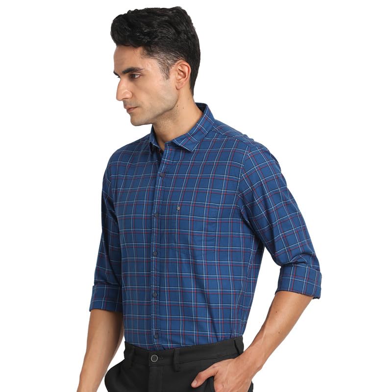 Turtle Men 100% Cotton Slim Fit Blue Check Casual Shirt