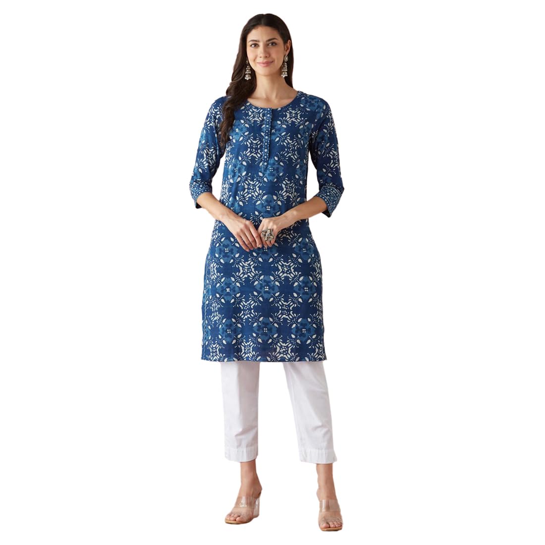Fabindia WomenS Cotton Printed Regular Fit Kurta (1038195Indigo_Indigo