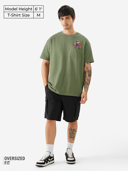 The Souled Store Ted The Stoner: All Fine Men and Boys Short Sleeves Round Neck Green Graphic Printed Cotton Oversized T-Shirts