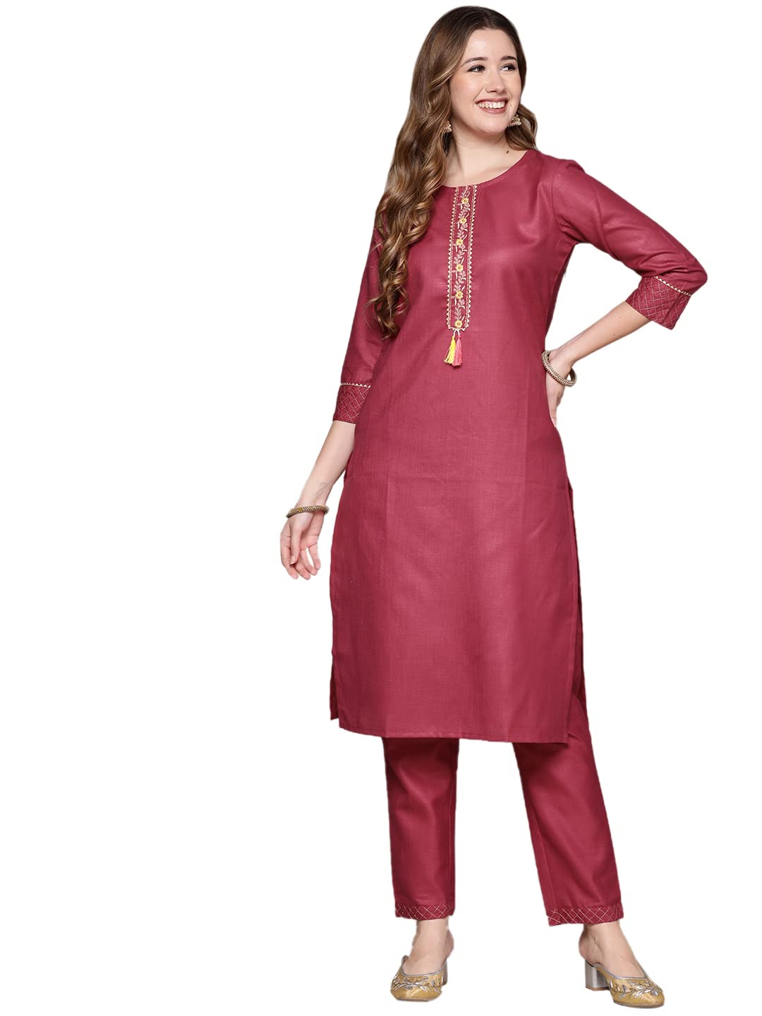 anubhutee Women's Silk Blend Sage Green Ethnic Embroidered Straight Kurta Suit Set With Pants