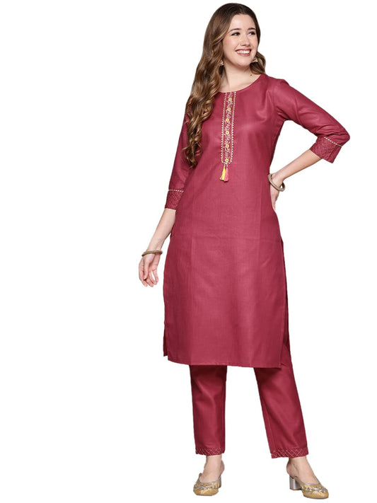 anubhutee Women's Silk Blend Sage Green Ethnic Embroidered Straight Kurta Suit Set With Pants