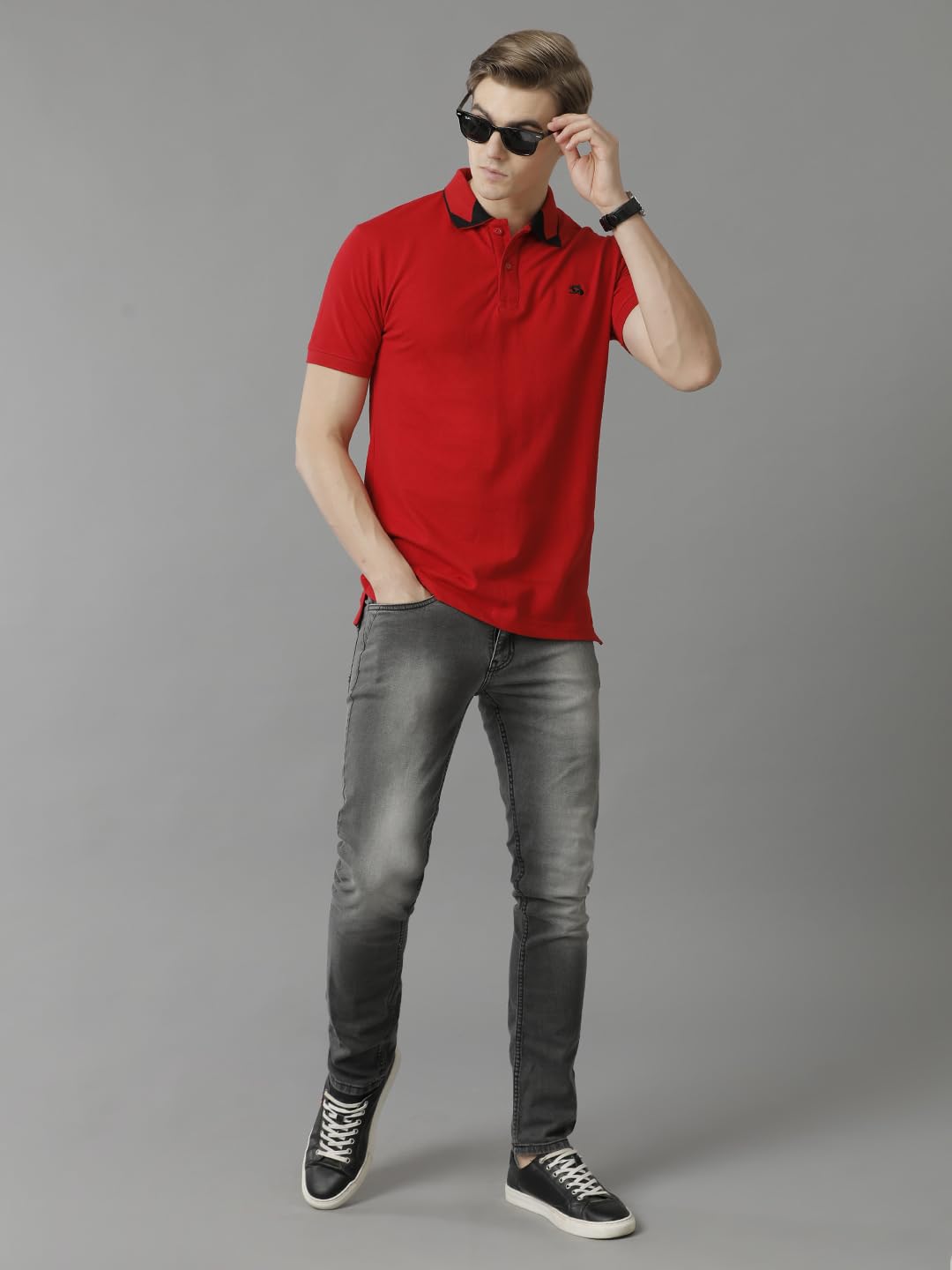 ADRO Premium Cotton Polo for Men (PN23-H-PLN-RD_Red)