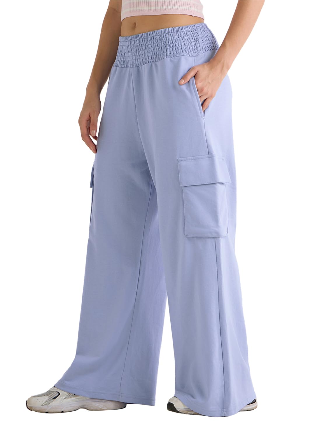 Bewakoof Air 1.0 Womens Solid Flared Cotton Blend Cargo Track Pants_585690_Purple_XS