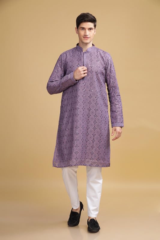 Be Active MenS Cotton Regular Kurta (Sk0801-Kr_Purple