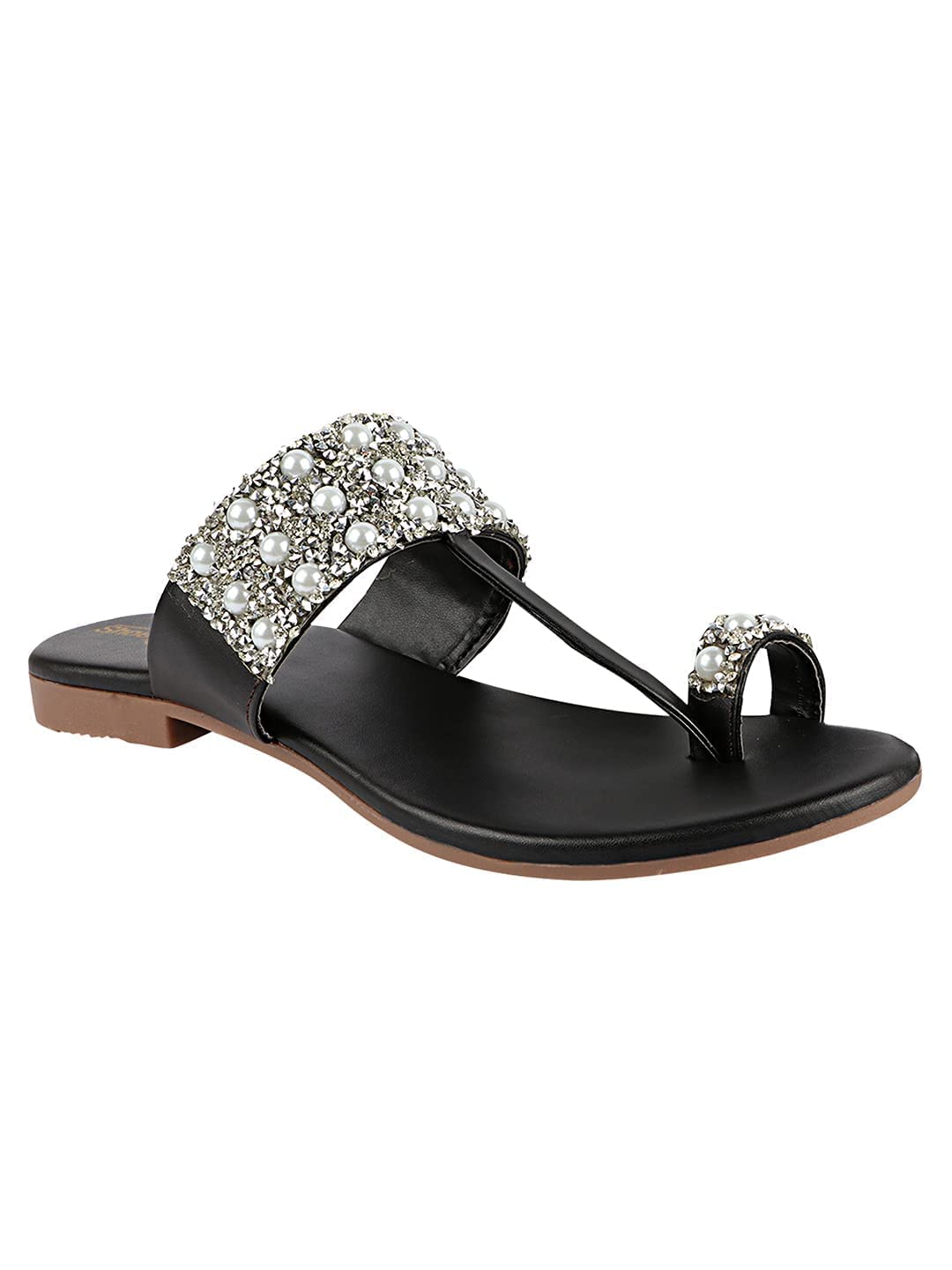 Shoetopia Womens/Girls Black Open Back One Toe Flats