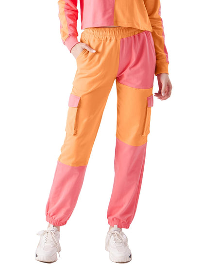 The Souled Store Women Solids: Orange, Pink (Colourblock) Easy Joggers Women Joggers Trousers Bottoms Running Gym Activewear Cas