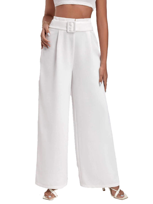 KOTTY Womens High Rise Viscose Rayon Relaxed Fit Korean Trousers Off White
