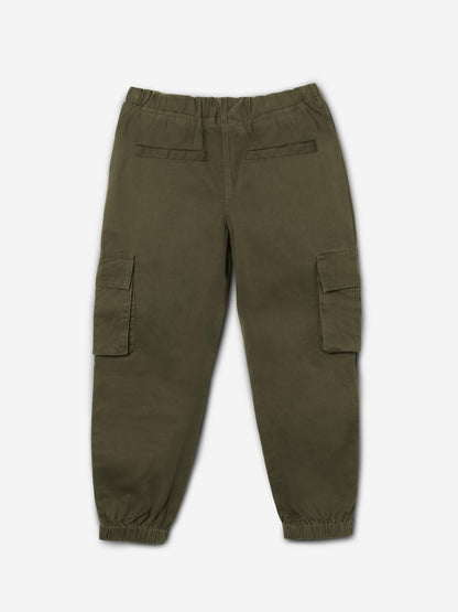 The Souled Store Solids: Olive Green Boys Drawstringed Cotton Cargo Joggers