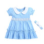 BUMZEE Sky Blue Girls Half Sleeves Knee-Length Cotton Frock with Headband Age - 3-6 Months (Peb9063B-Sbl)