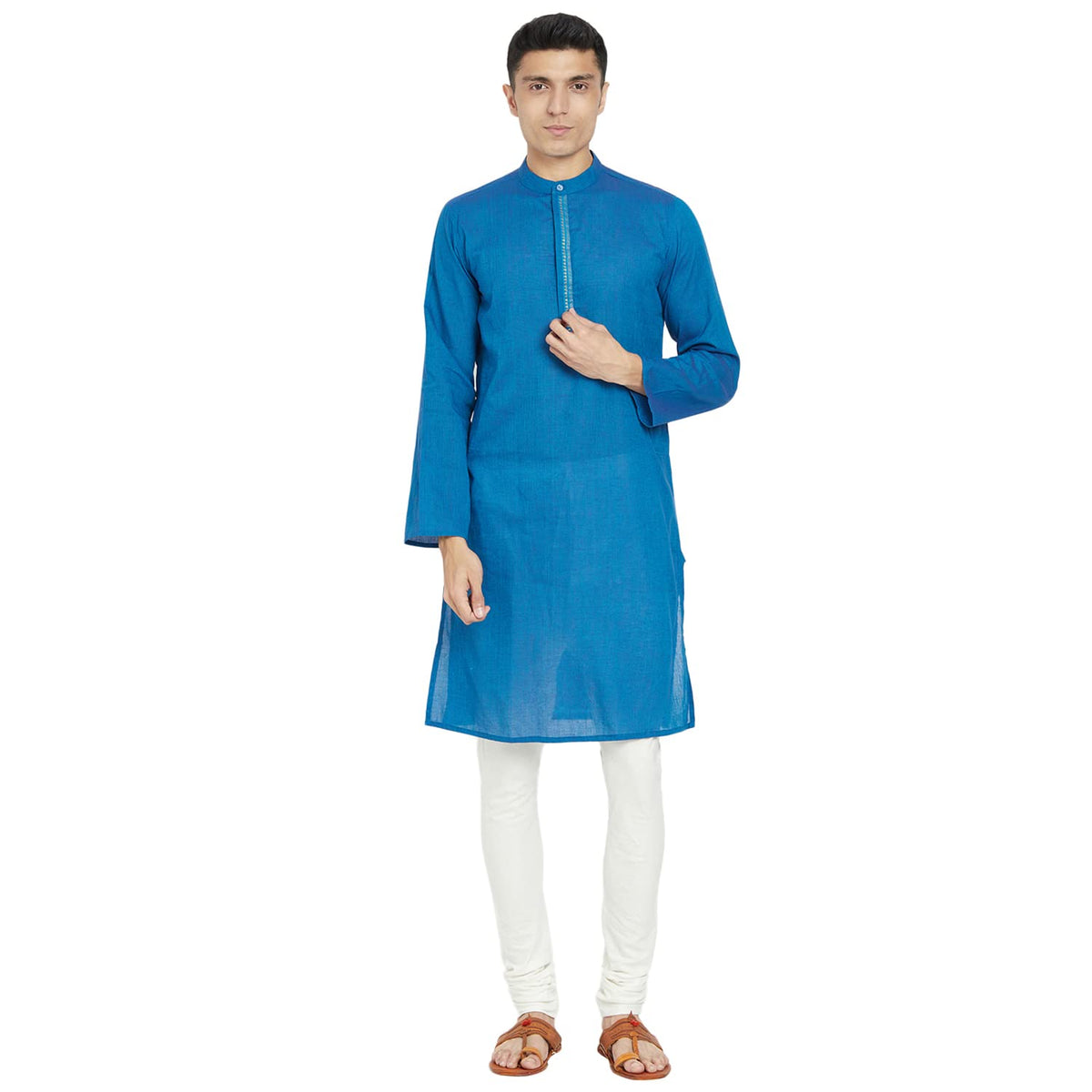 Fabindia MenS Cotton Blend Striped Slim Kurta_Dark Blue_Xs