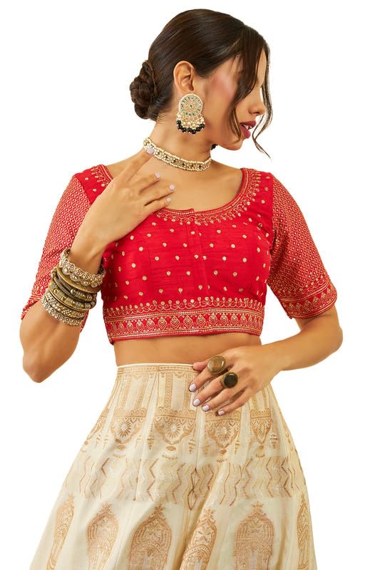 Soch Womens Red Tussar Sequin Embellished and Embroidered Front-Open Blouse