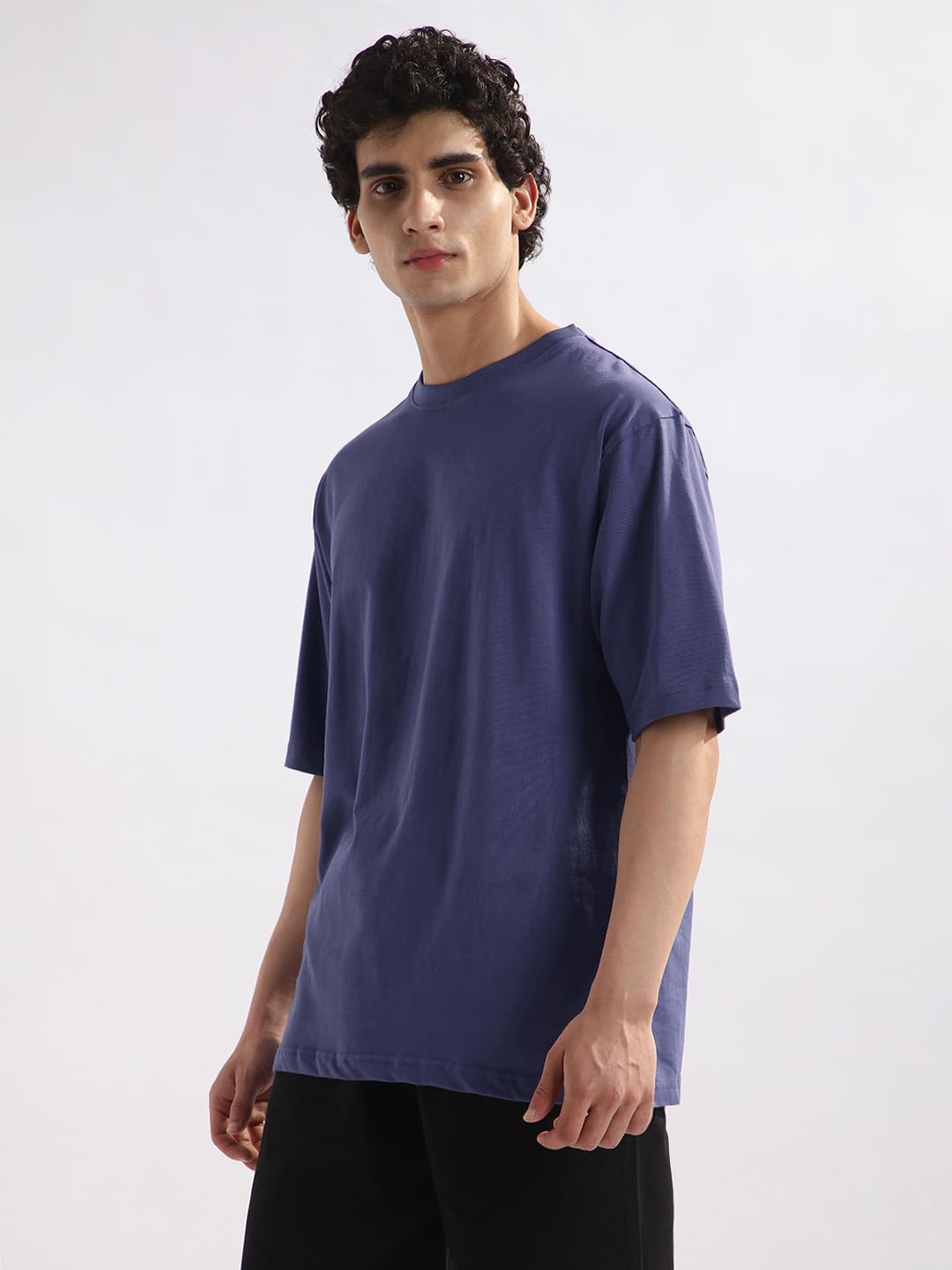 Nobero MenS Solid Oversized Fit T-Shirt (1M-Twts-R0039_Future Dusk