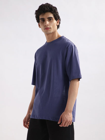 Nobero MenS Solid Oversized Fit T-Shirt (1M-Twts-R0039_Future Dusk