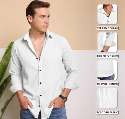 Macsivo MenS Regular Fit Casual Button Down Shirts Long Sleeve Linen Shirt Fashion Popcorn Summer Shirt White
