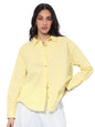 The Souled Store Cotton Linen Shirt: Butter Yellow Women and Girls Long Sleeve Collared Neck Button Front Solid Oversized Fit Br