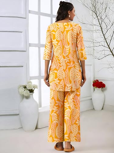 Pinkmint WomenS Pure Cotton Co Ord Set L Printed Stylish Top & Bottom Set L Wide-Leg Pant Loungewear L Day-To-Night Comfort Wea