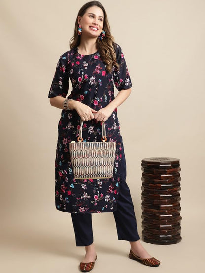 Pinkmint Kurta Set For Women Ll Printed Kurti & Pant Set Ll Combo Kurta Set Ll (Pack Of 2) Purple-Blue