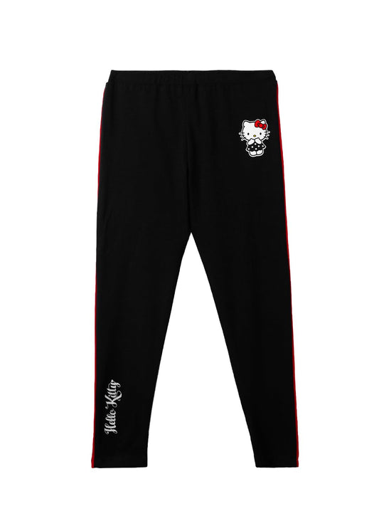 The Souled Store Official Hello Kitty: Glitter Girls Pull On Black Cotton Leggings