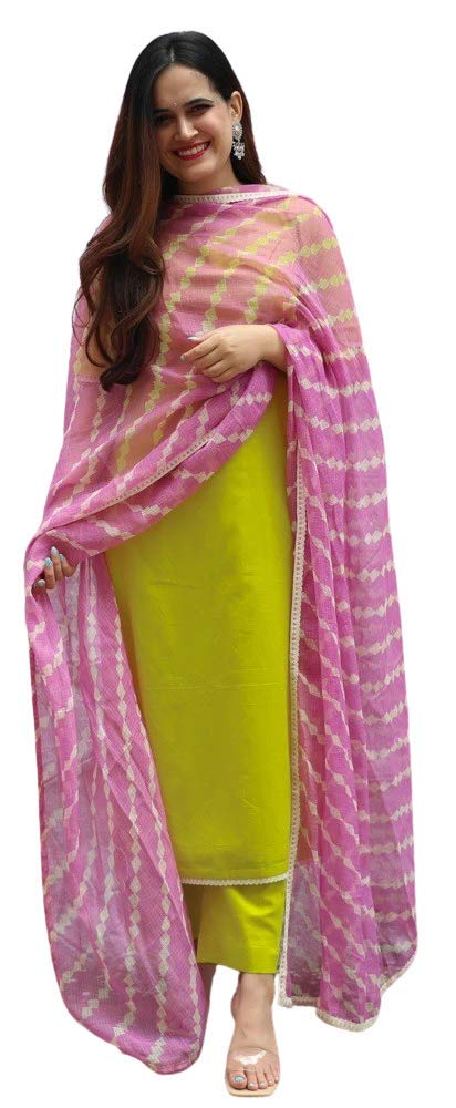 ANNI DESIGNER Womens Cotton Blend Leheria Printed Kurta and Palazzos & Dupatta Set
