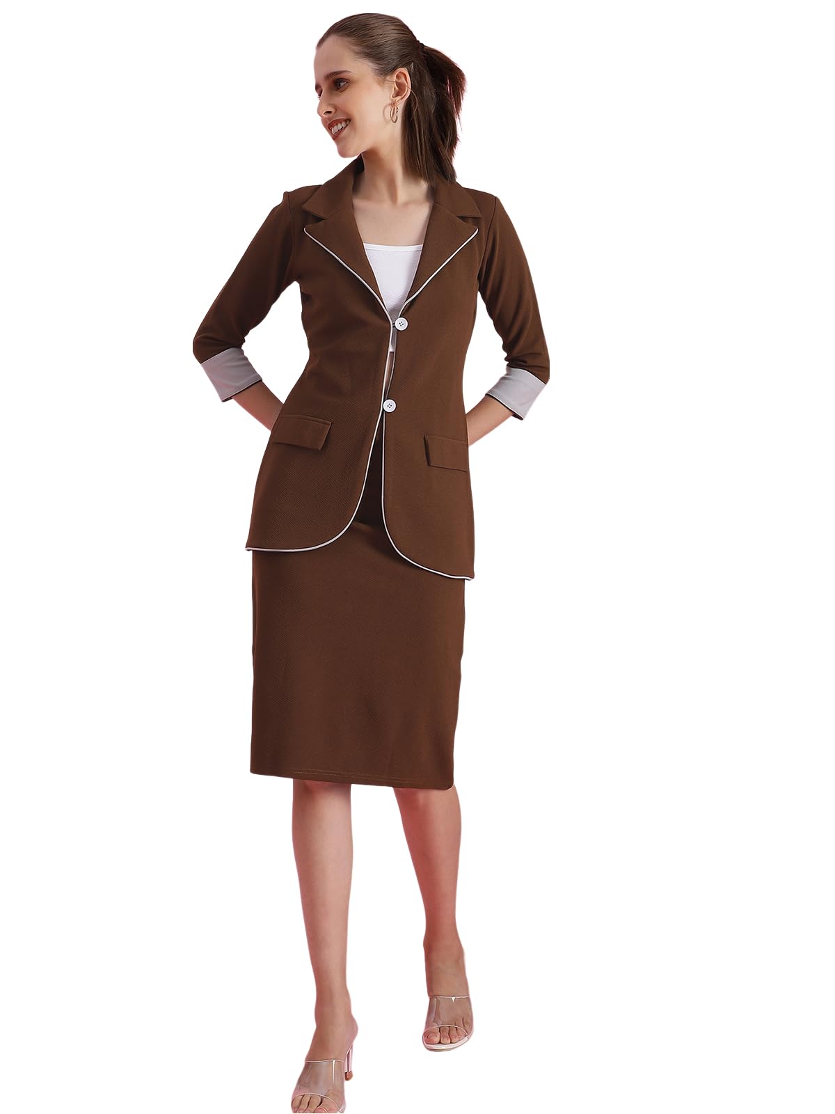 Selvia Womens Co-ords Set|Lycra Blazer & Skirt Set|Casual Co-ords Set for Women|Two Piece Co-ord Set|Blazer & Skirt Set(692CTK1