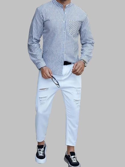 Noble Monk MenS Regular Fit Striped Shirt |Full Sleeves |Collar Shirts | Casual Shirt