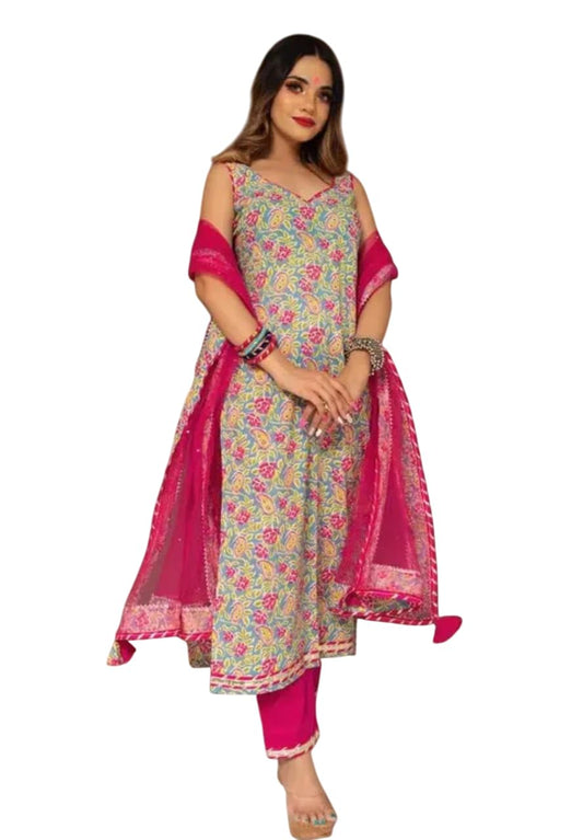 Shiv Textiles Women's Polyster Floral Print Kurta Pant Dupatta Set