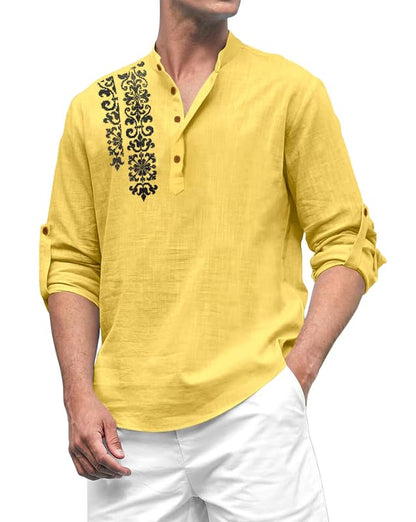 Finivo Fashion MenS Cotton Blend Short Kurta Shirt | Casual Ethnic Wear With Roll-Up Sleeves & Mandarin Collar | Comfortable Fi