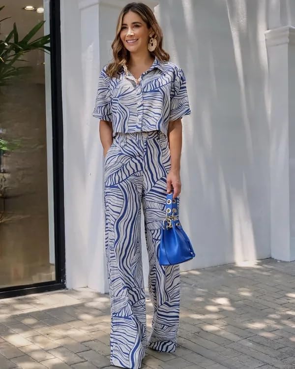 Leriya Fashion Women's Coordinate Set, Elegant Half Sleeve, Size 40, Blue, Model LF-W2015&TR1011-01, Perfect for Travel & Festive Occasions
