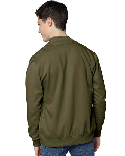 Eyebogler MenS Cotton Blend Solid Henley Neck Full Sleeves Regular Fit Sweatshirt Olive Green