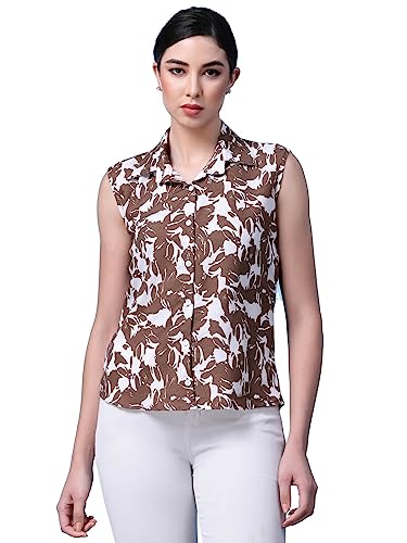 OOMPH! Summer Shirts for Women, Floral Printed, Brown